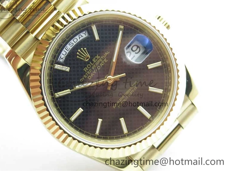 Black 40mm YG 228239 904 Version YG Bracelet Dial Markers BP A2836 Stick New Day-Date Dial on President 0420